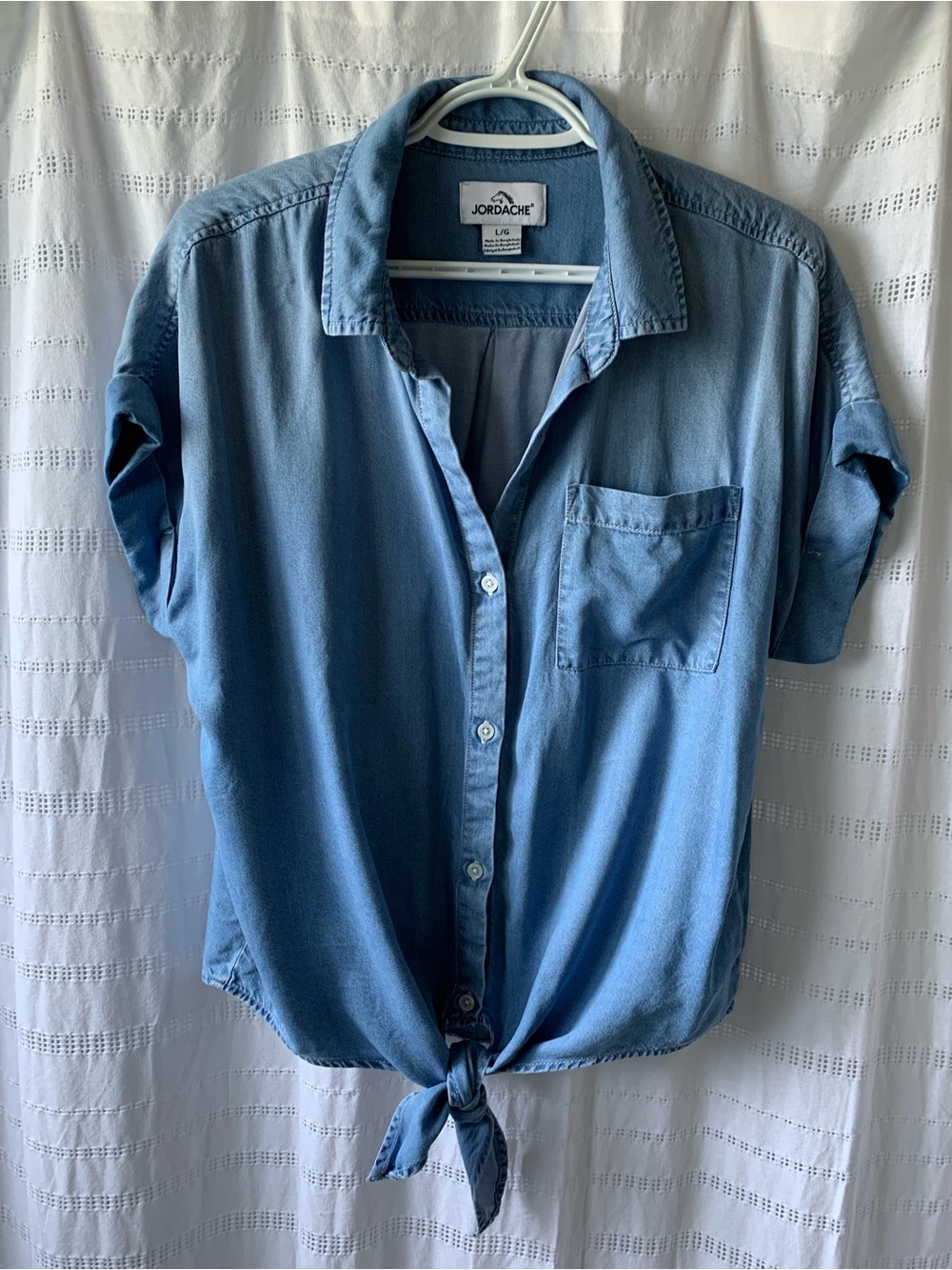Jordache Blue Tencel Short-Sleeve Button-Front Tie Blouse